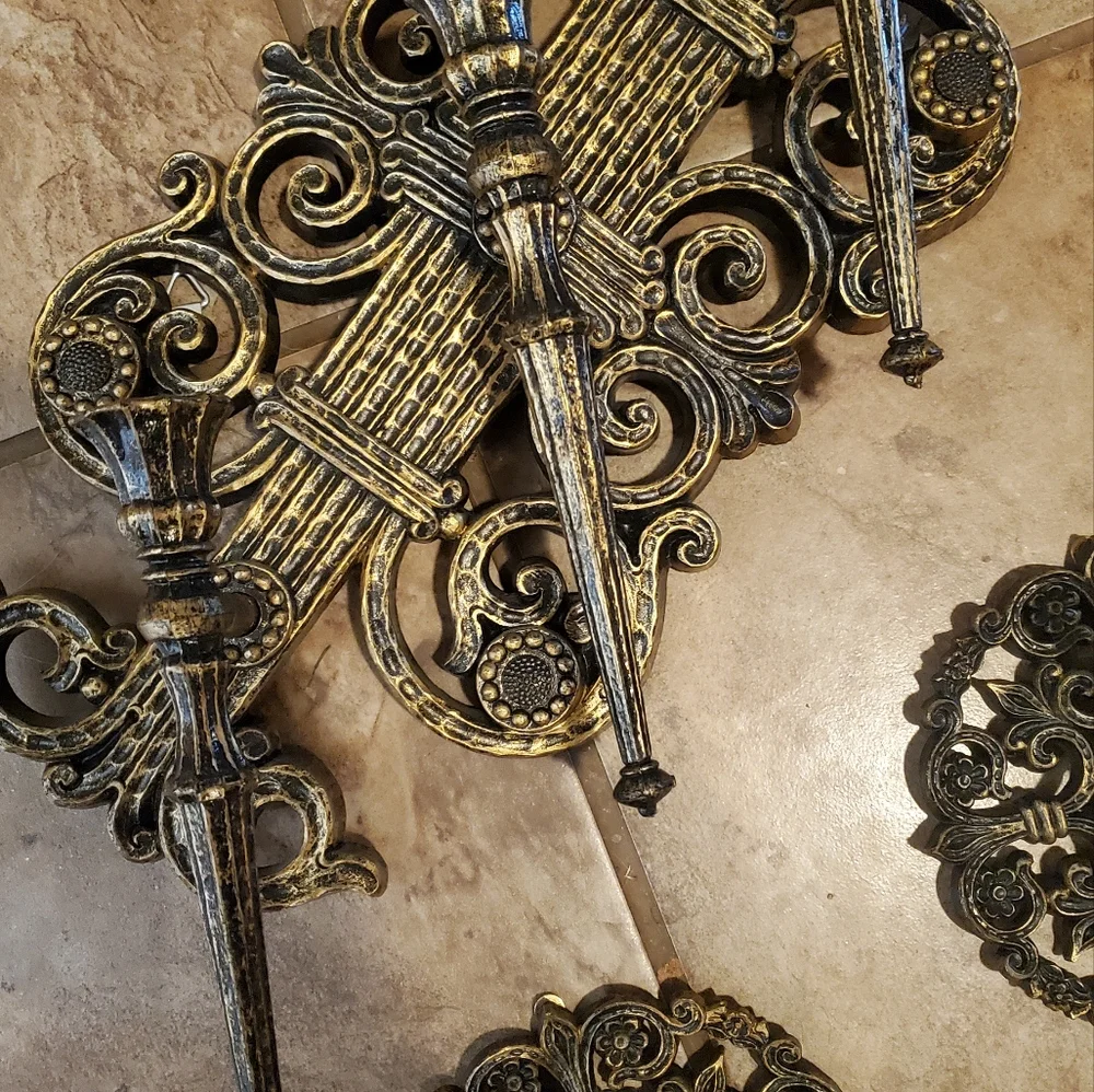 Elegant Gold and Black Wall Sconce Set Vintage Homco By Home Interiord